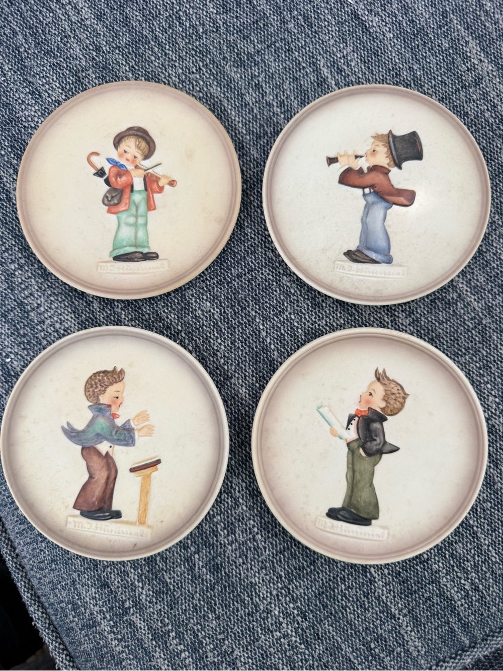 Set of 4 Vintage Hummel by Goebel Plates with Pastel Children Illustrations